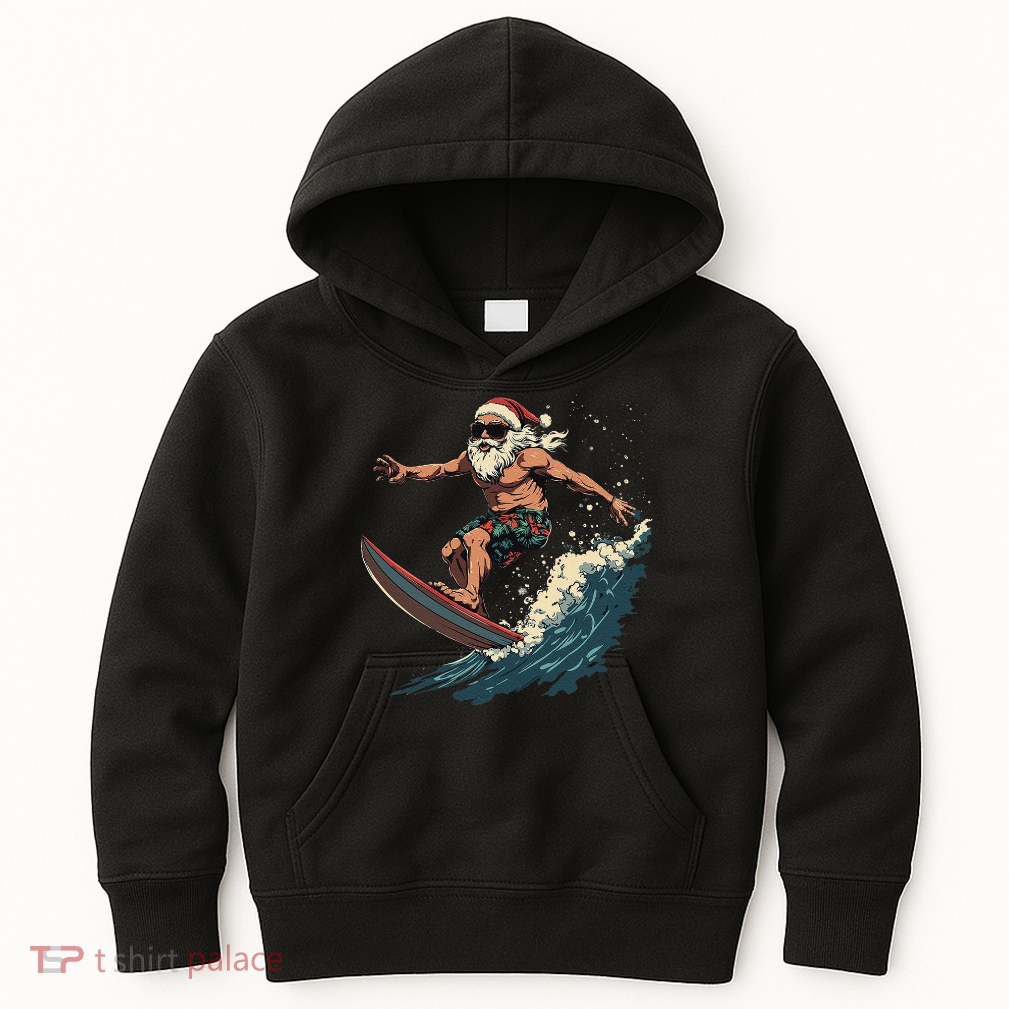 Fun Surfing Santa Christmas Santa Catching Waves Surf Lover Kids Hoodie
