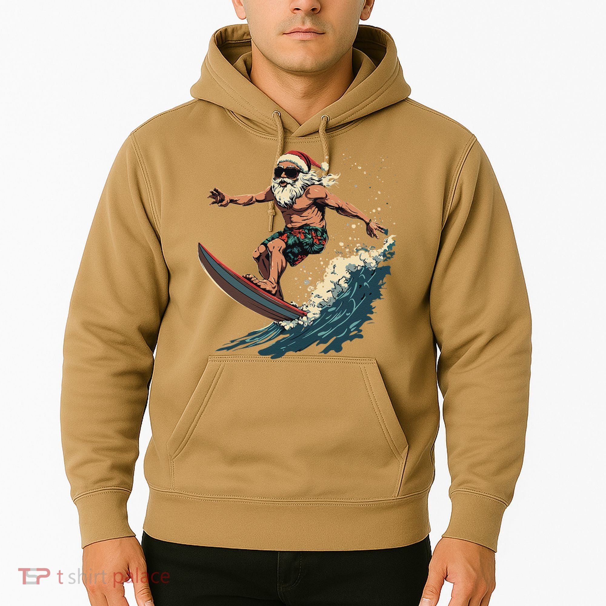 Fun Surfing Santa Christmas Santa Catching Waves Surf Lover Hoodie
