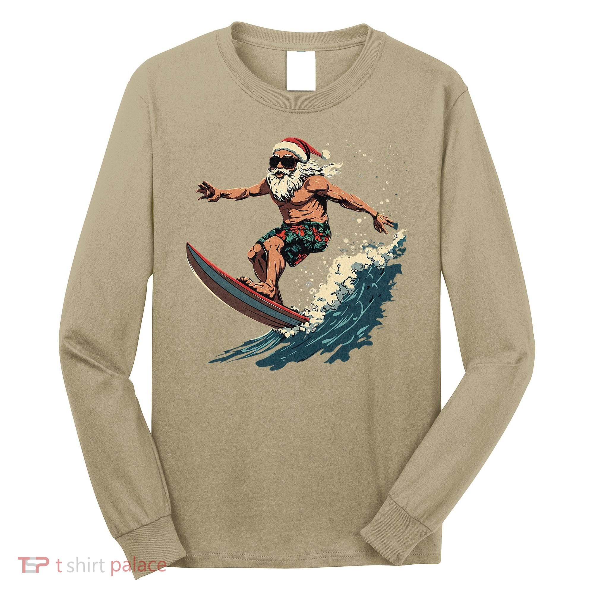 Fun Surfing Santa Christmas Santa Catching Waves Surf Lover Long Sleeve Shirt