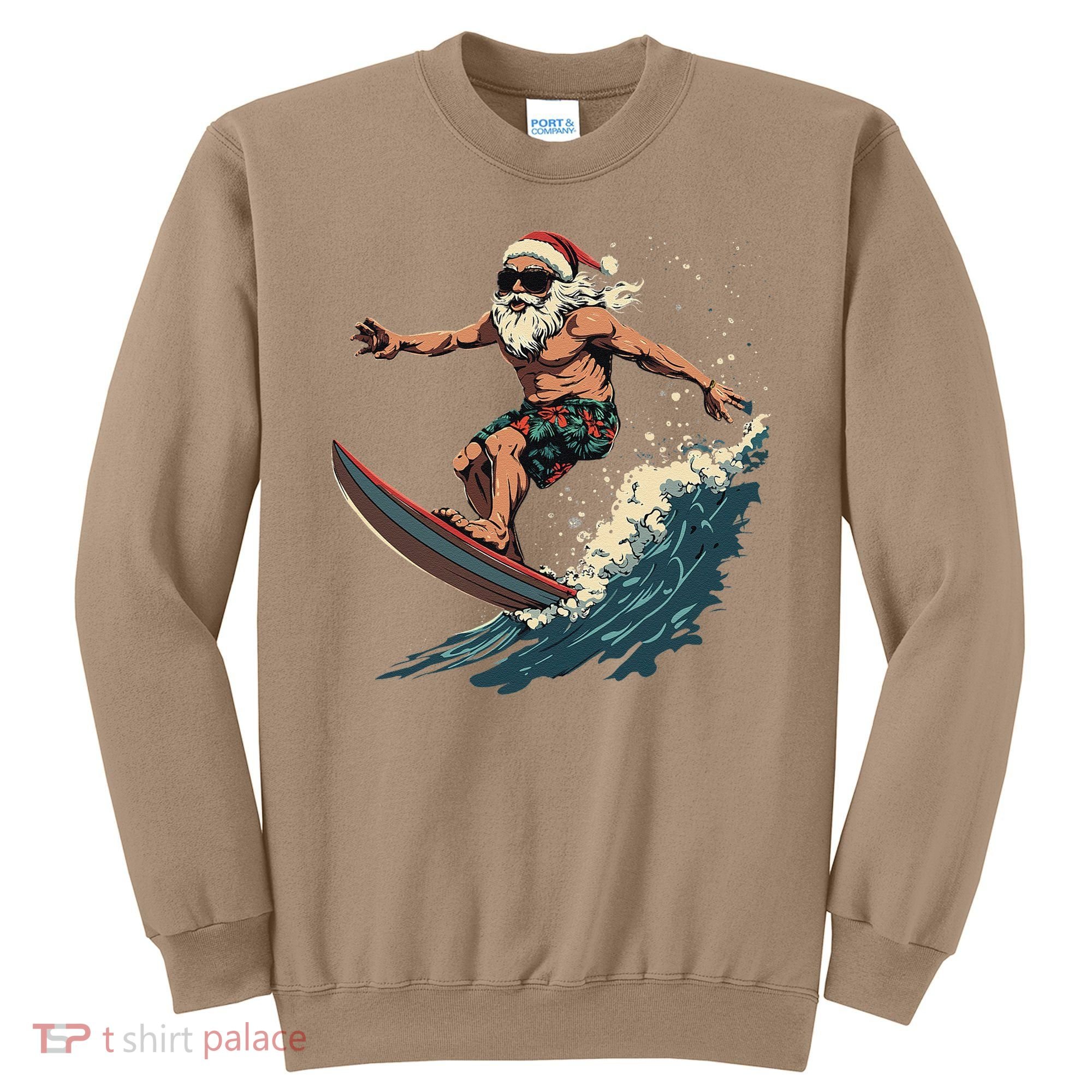 Fun Surfing Santa Christmas Santa Catching Waves Surf Lover Sweatshirt