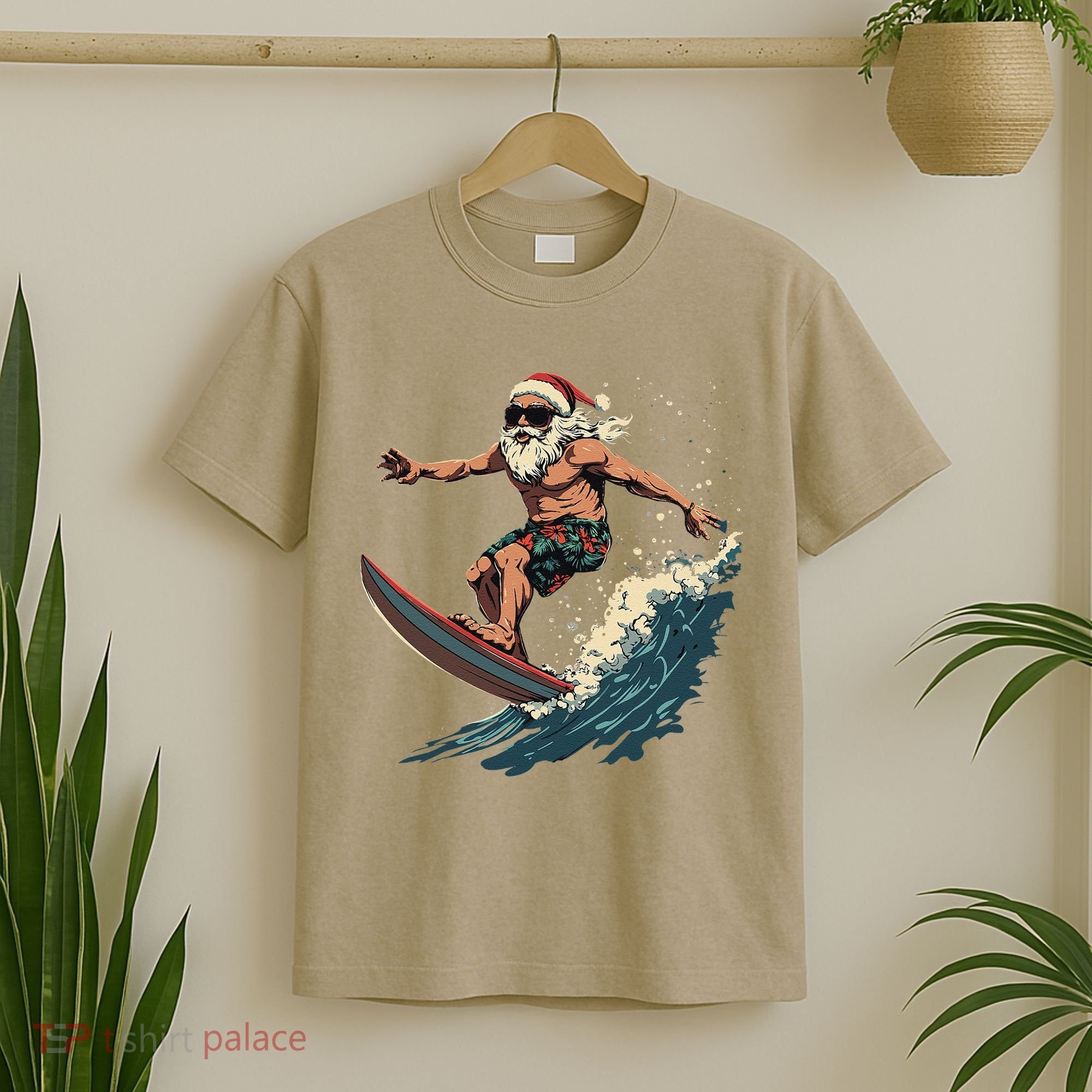 Fun Surfing Santa Christmas Santa Catching Waves Surf Lover T-Shirt