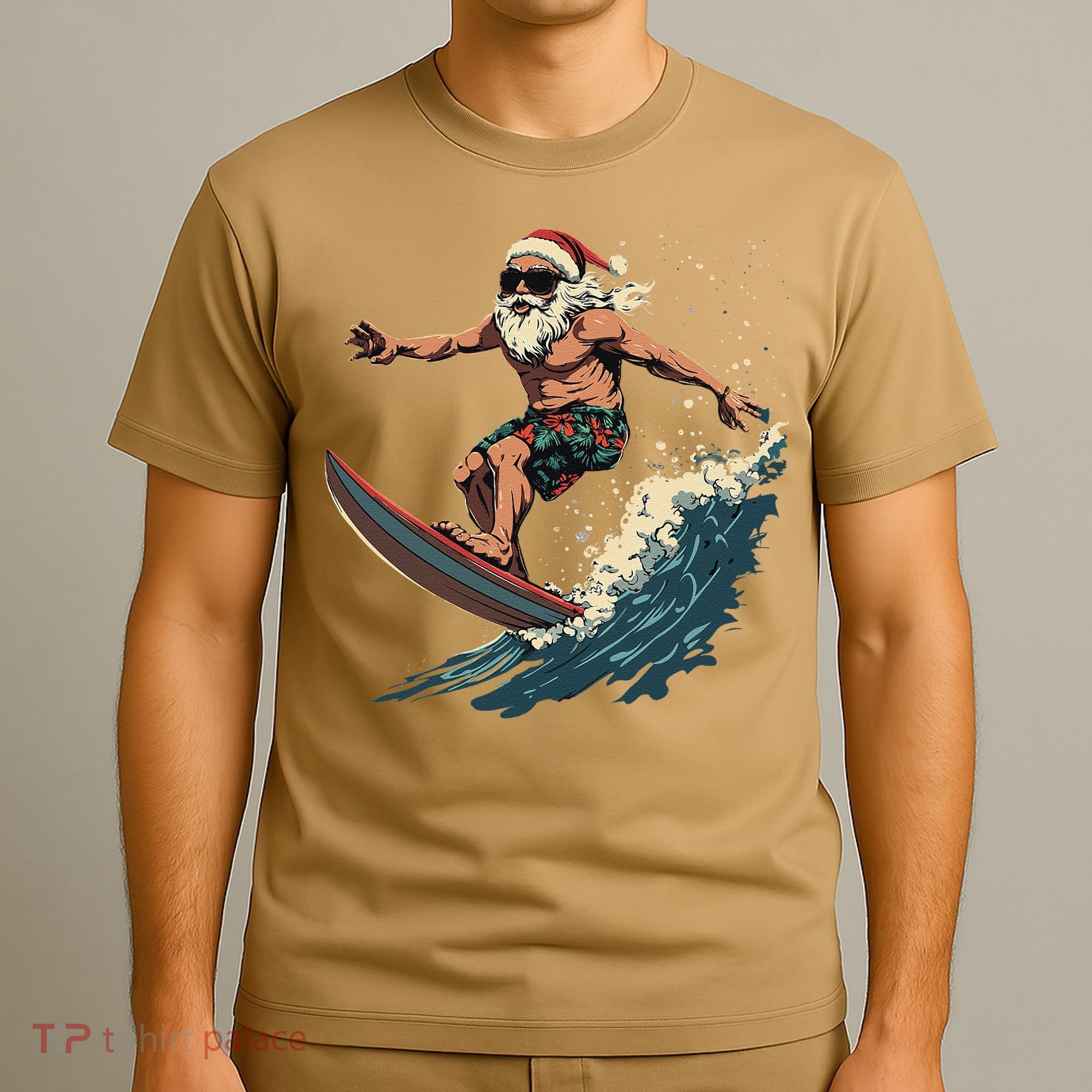 Fun Surfing Santa Christmas Santa Catching Waves Surf Lover T-Shirt