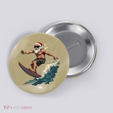 Fun Surfing Santa Christmas Santa Catching Waves Surf Lover Button