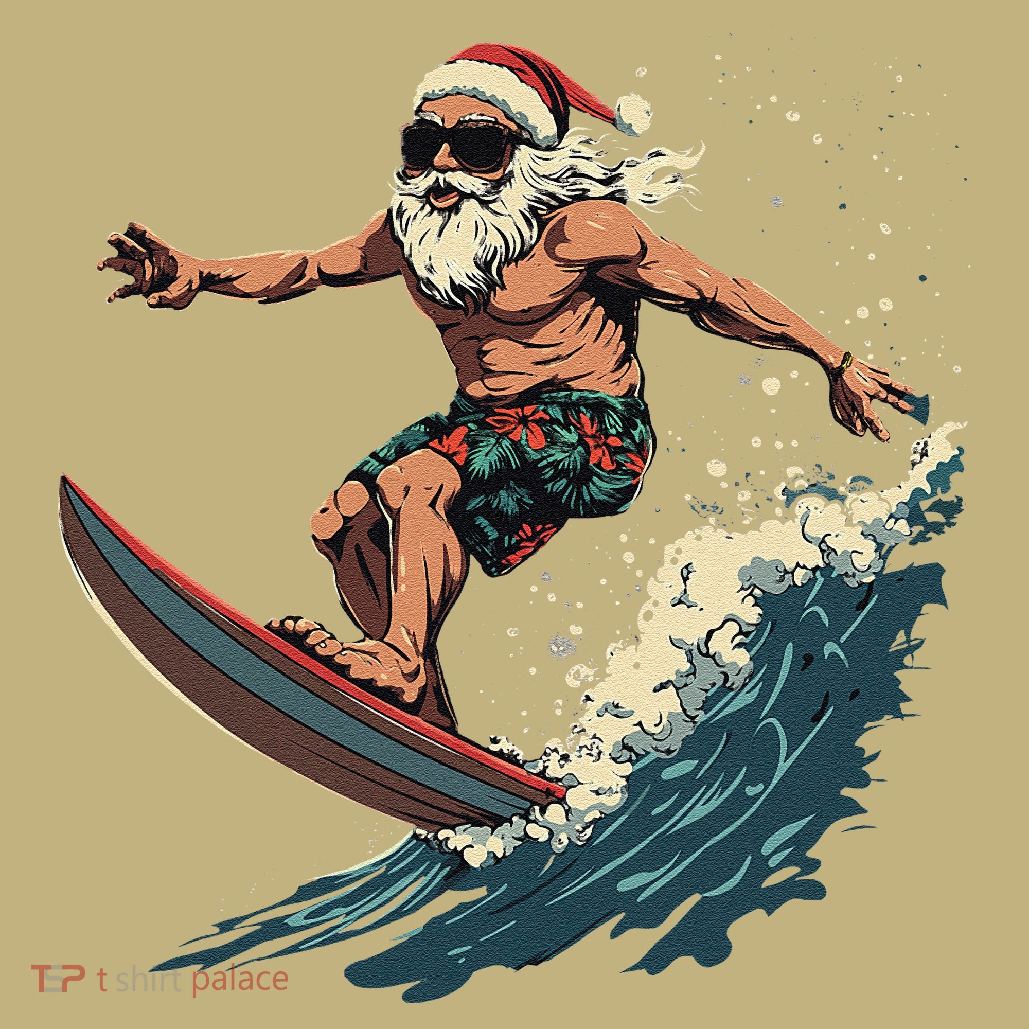 Fun Surfing Santa Christmas Santa Catching Waves Surf Lover Polo