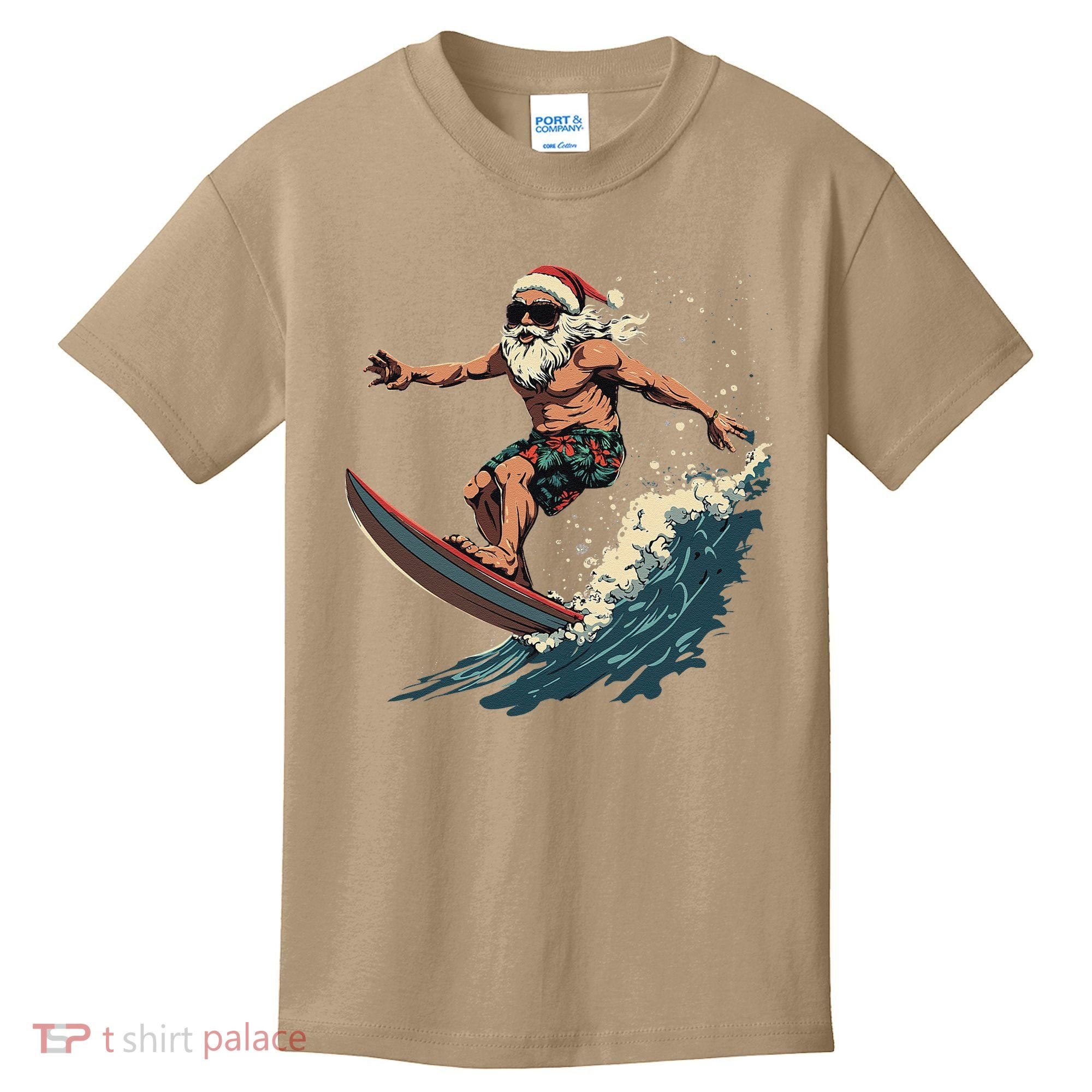 Fun Surfing Santa Christmas Santa Catching Waves Surf Lover Kids T-Shirt