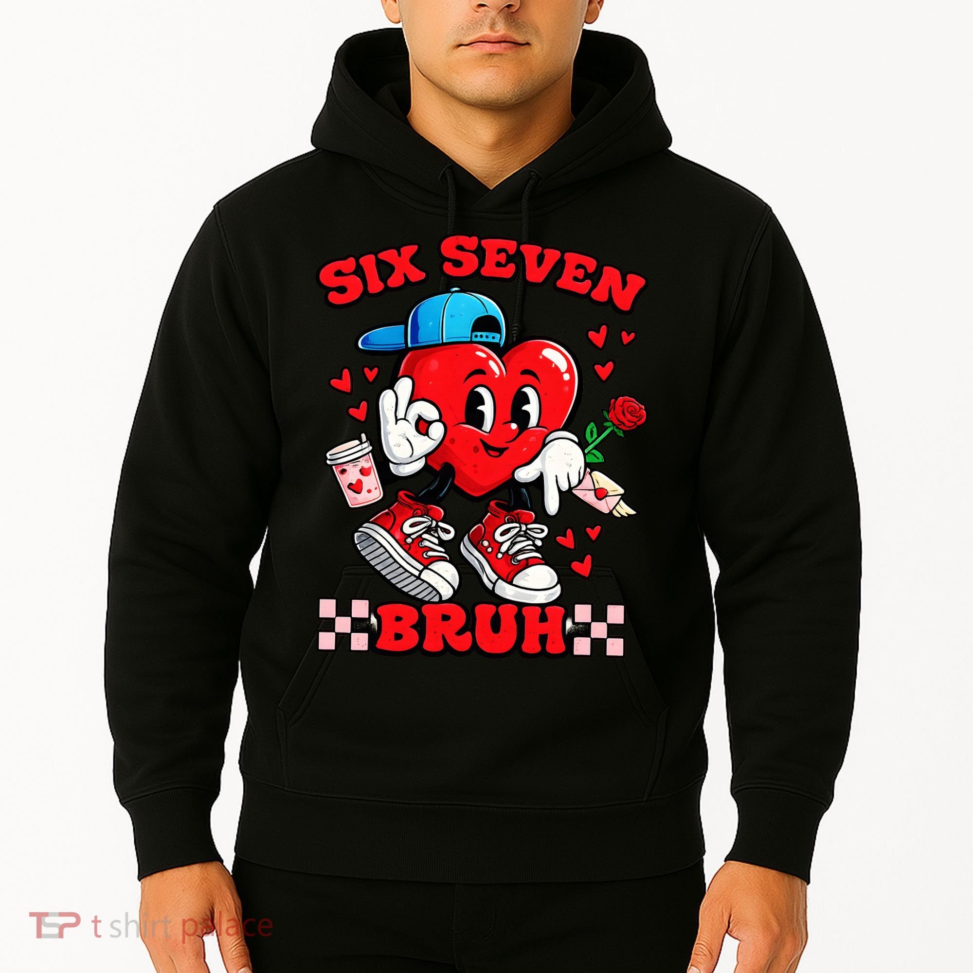 Funny Six Seven Bruh Heart 67 6-7 Valentines Day Hoodie