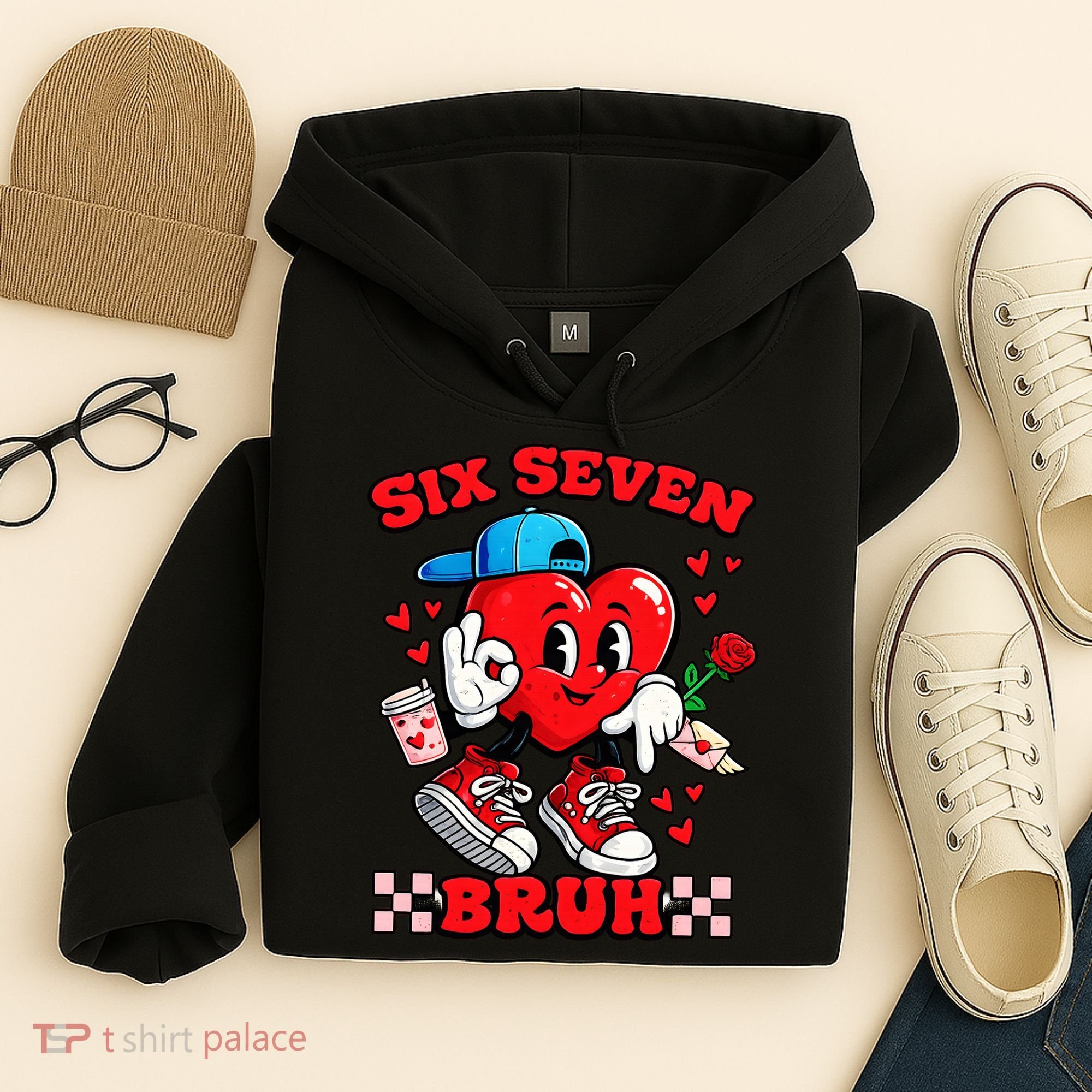 Funny Six Seven Bruh Heart 67 6-7 Valentines Day Hoodie