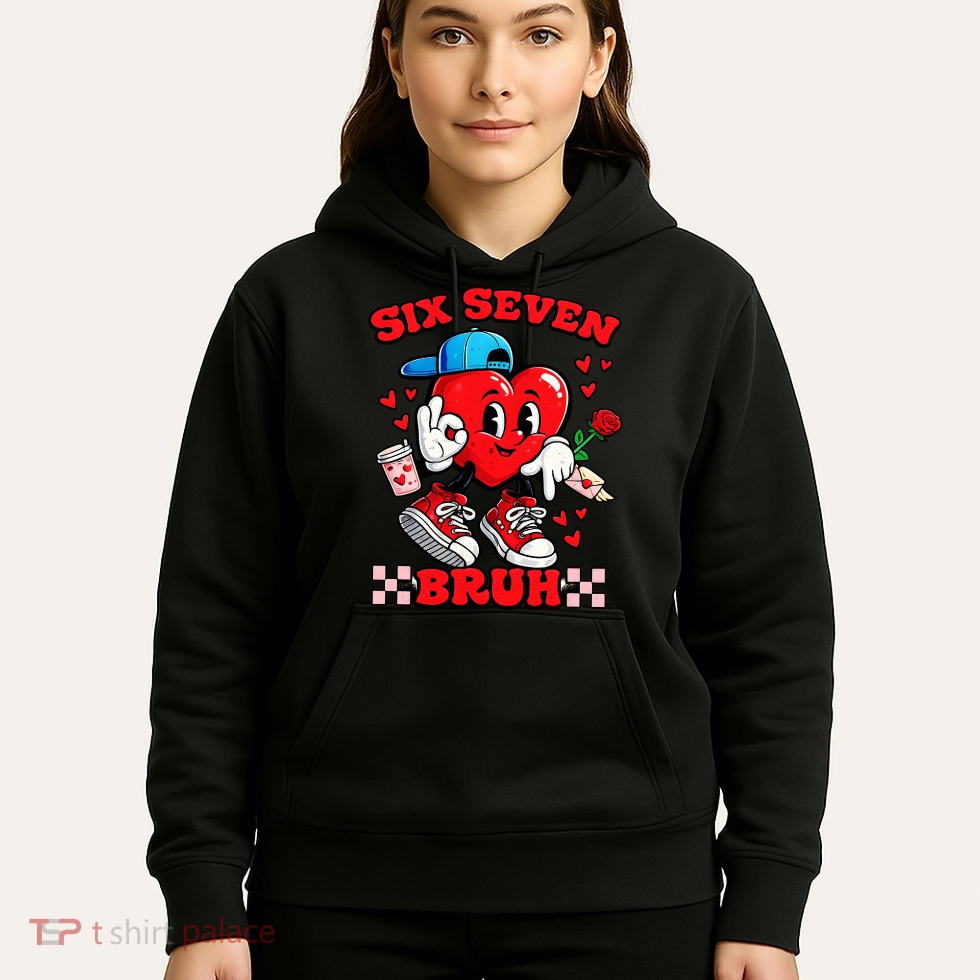 Funny Six Seven Bruh Heart 67 6-7 Valentines Day Hoodie
