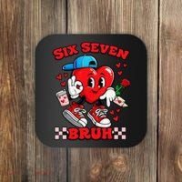 Funny Six Seven Bruh Heart 67 6-7 Valentines Day Coaster thumb 0