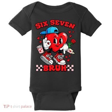 Funny Six Seven Bruh Heart 67 6-7 Valentines Day Baby Bodysuit