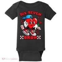 Funny Six Seven Bruh Heart 67 6-7 Valentines Day Baby Bodysuit thumb 0