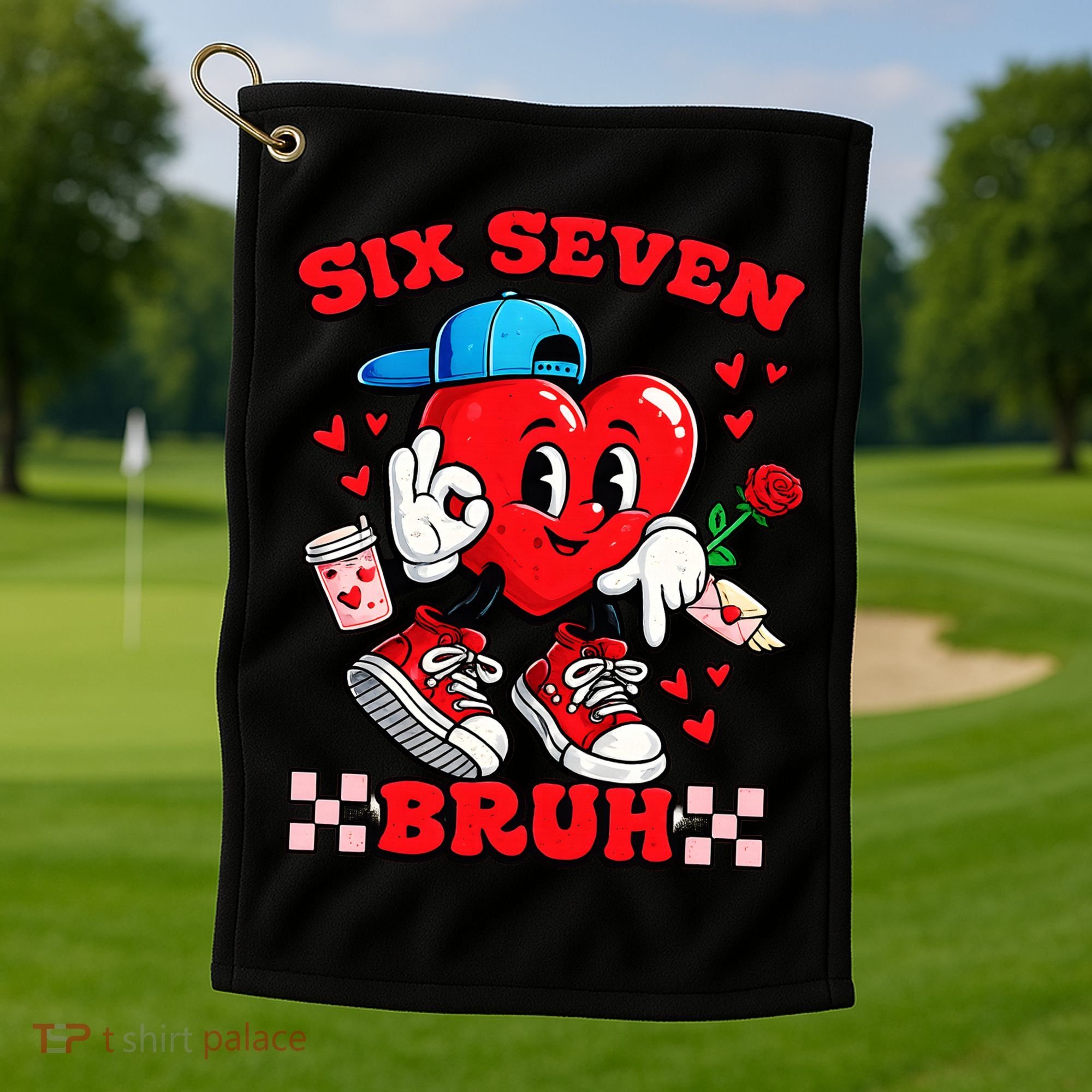 Funny Six Seven Bruh Heart 67 6-7 Valentines Day Golf Towel