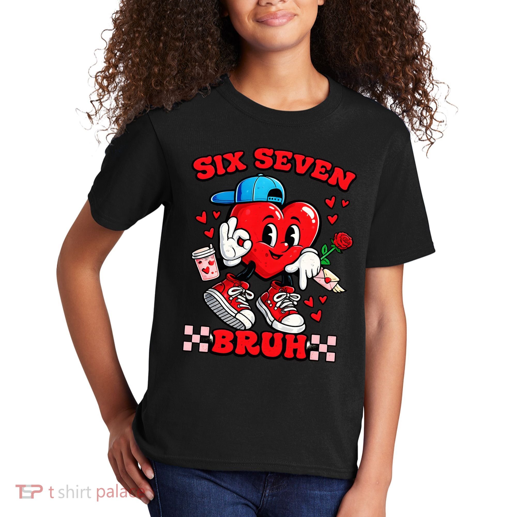 Funny Six Seven Bruh Heart 67 6-7 Valentines Day Kids T-Shirt
