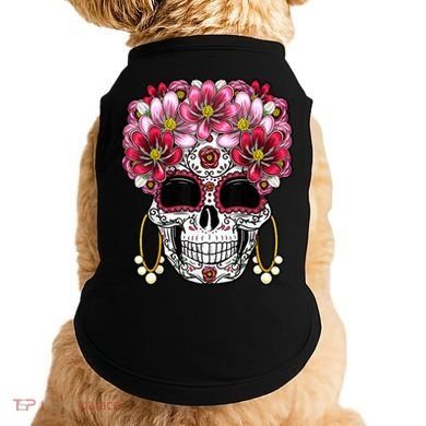 Floral Sugar Skeleton Cool Graphic Skull Doggie Tank
