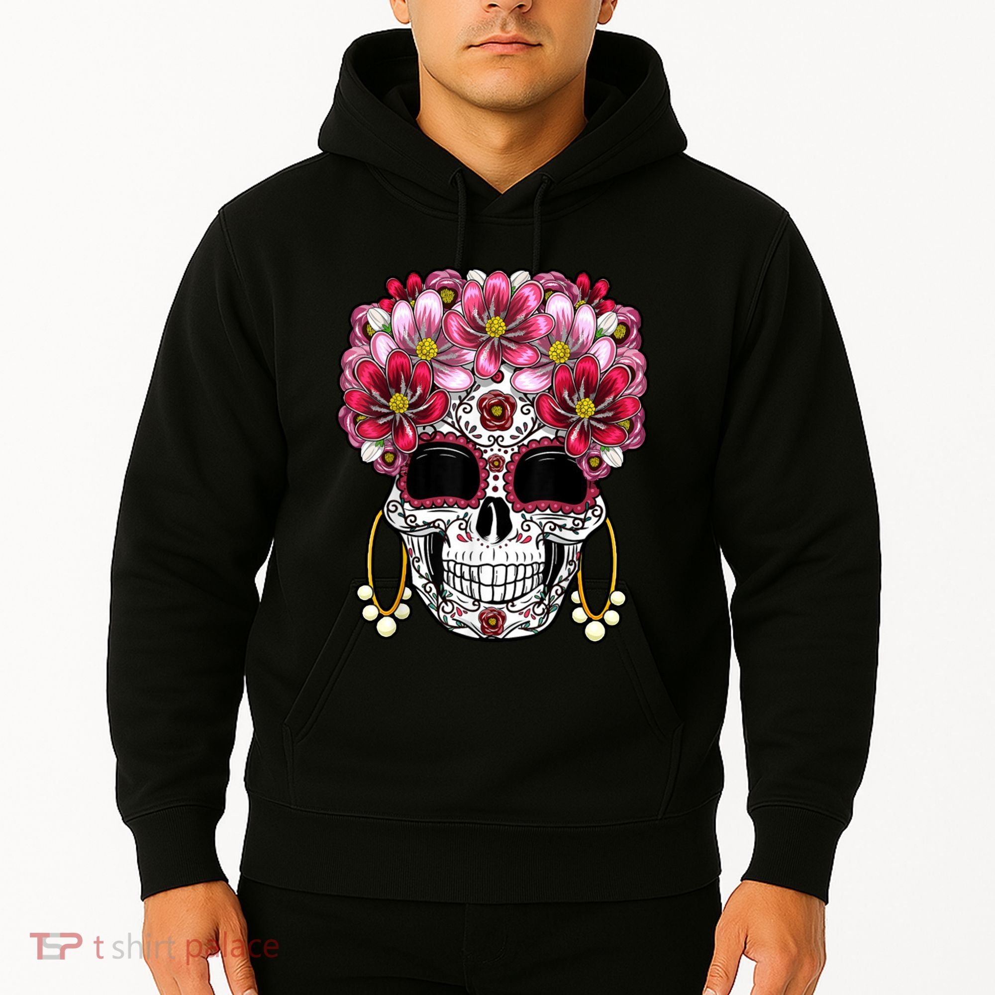 Floral Sugar Skeleton Cool Graphic Skull Hoodie