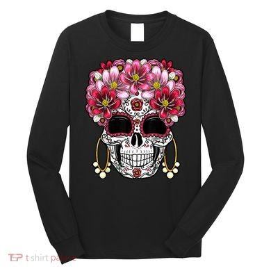 Floral Sugar Skeleton Cool Graphic Skull Long Sleeve Shirt