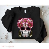 Floral Sugar Skeleton Cool Graphic Skull Sweatshirt thumb 2