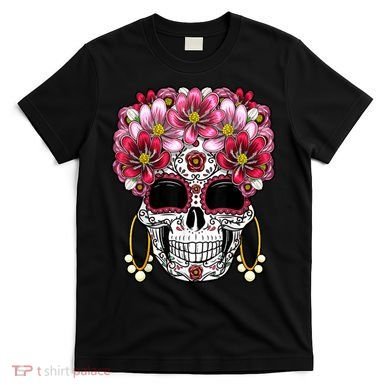 Floral Sugar Skeleton Cool Graphic Skull T-Shirt