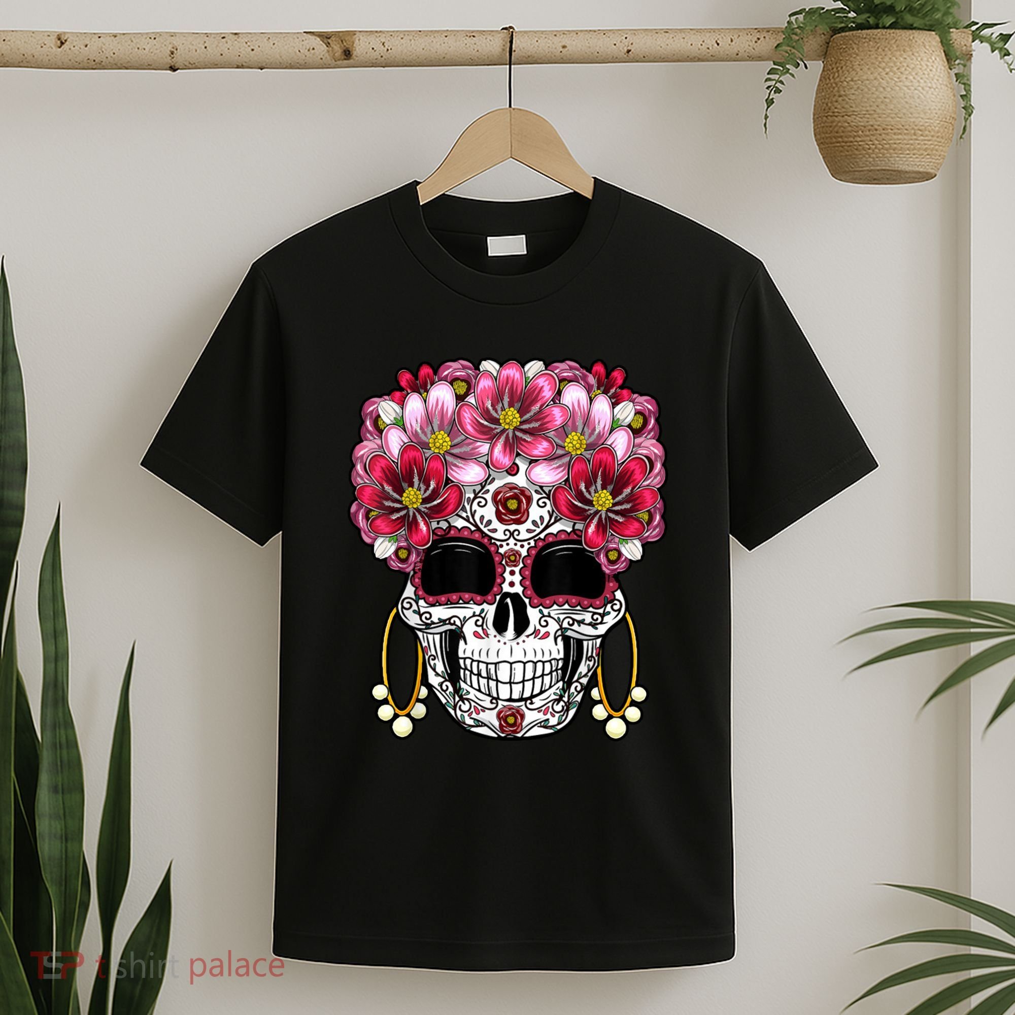 Floral Sugar Skeleton Cool Graphic Skull T-Shirt