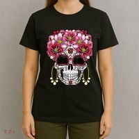 Floral Sugar Skeleton Cool Graphic Skull T-Shirt thumb 4