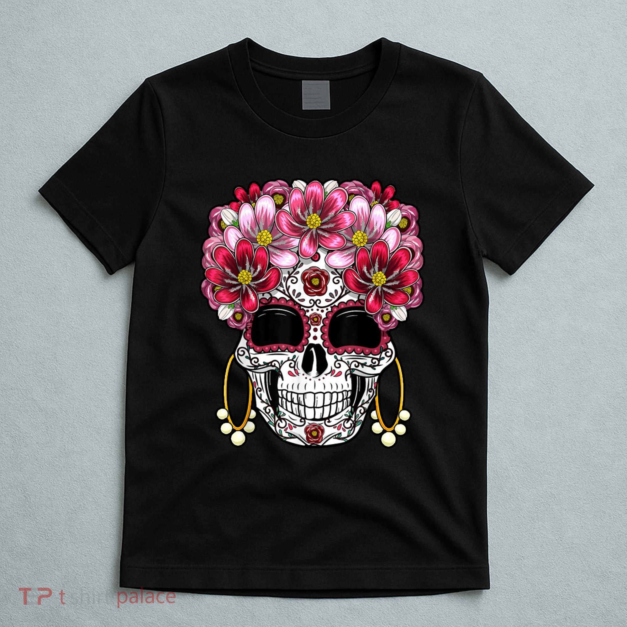 Floral Sugar Skeleton Cool Graphic Skull T-Shirt