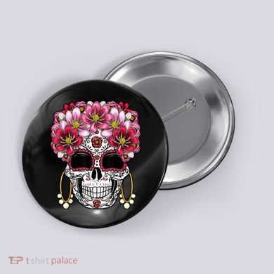 Floral Sugar Skeleton Cool Graphic Skull Button