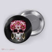 Floral Sugar Skeleton Cool Graphic Skull Button thumb 0