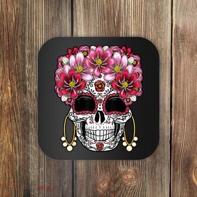 Floral Sugar Skeleton Cool Graphic Skull Coaster