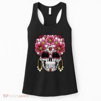 Floral Sugar Skeleton Cool Graphic Skull Women's Tank Top thumb 0