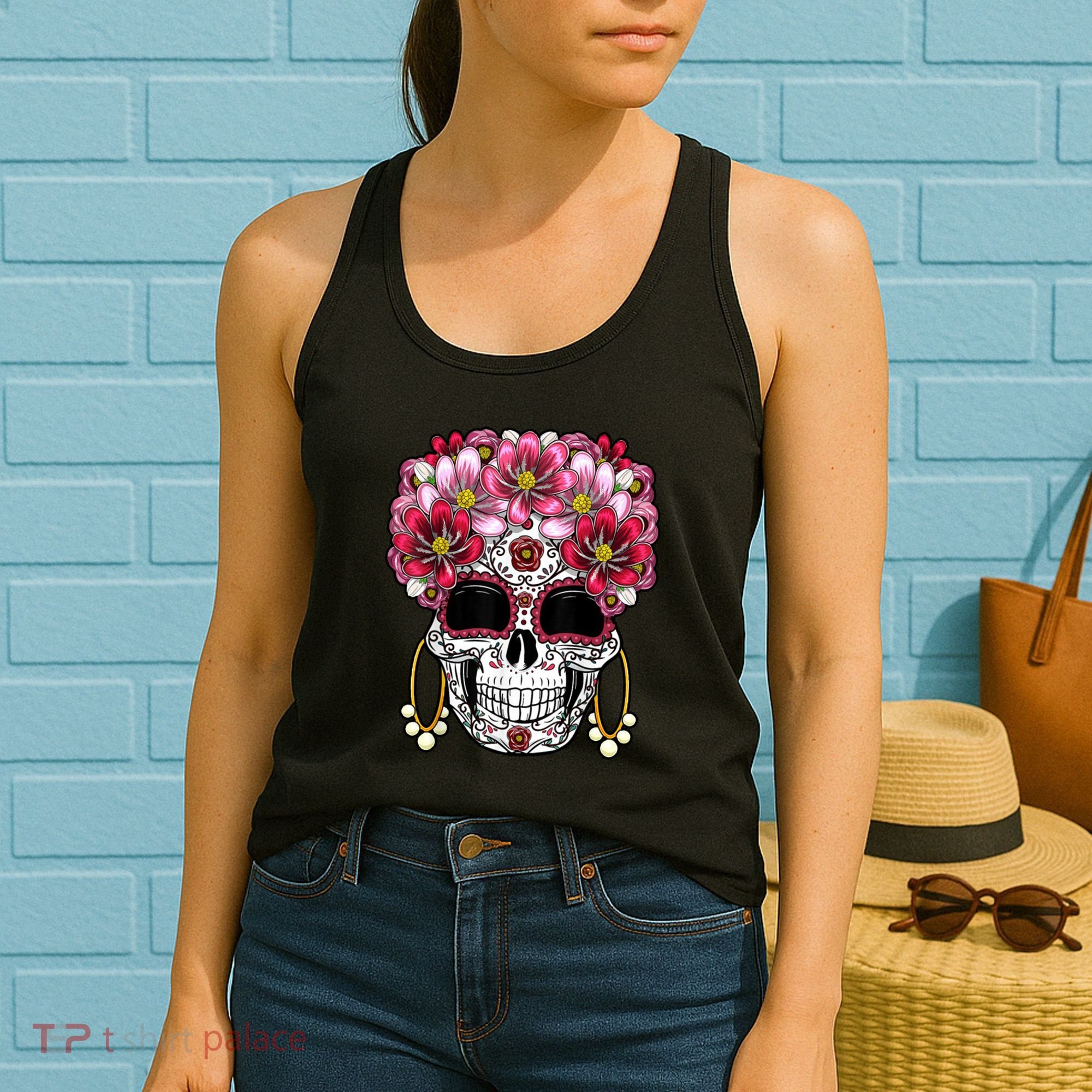 Floral Sugar Skeleton Cool Graphic Skull Women's Tank Top