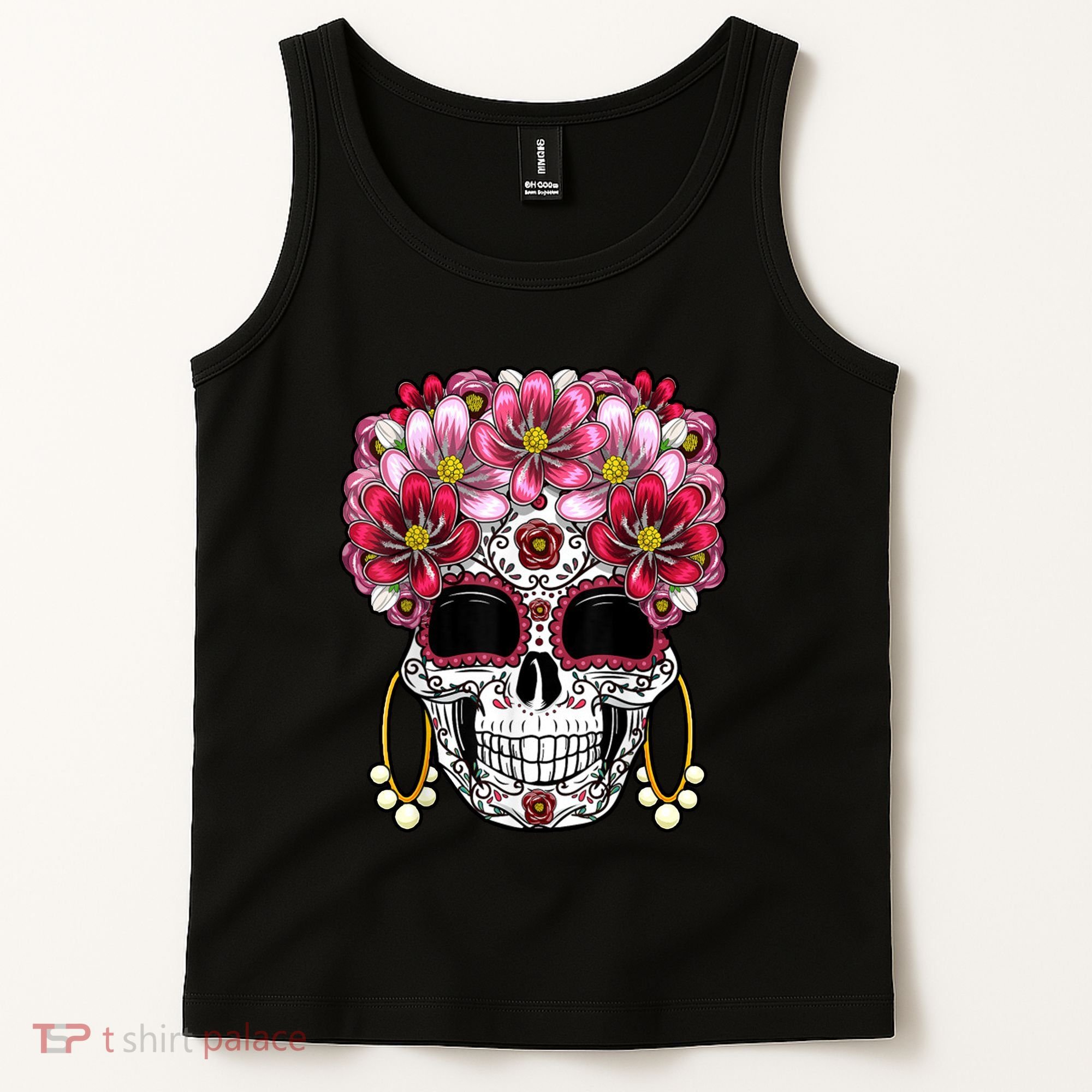 Floral Sugar Skeleton Cool Graphic Skull Tank Top