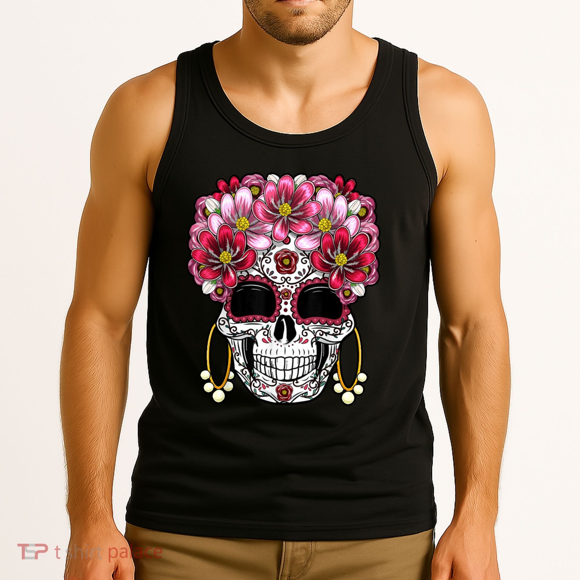 Floral Sugar Skeleton Cool Graphic Skull Tank Top
