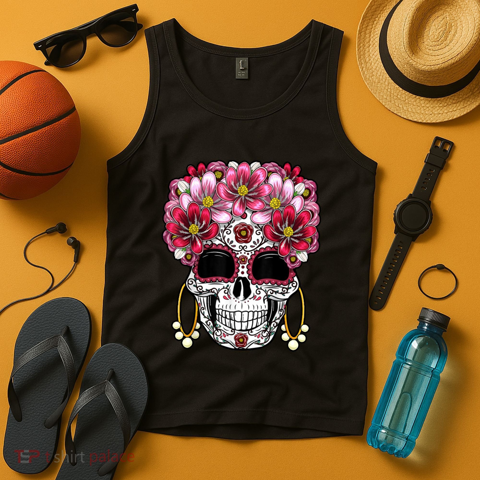 Floral Sugar Skeleton Cool Graphic Skull Tank Top