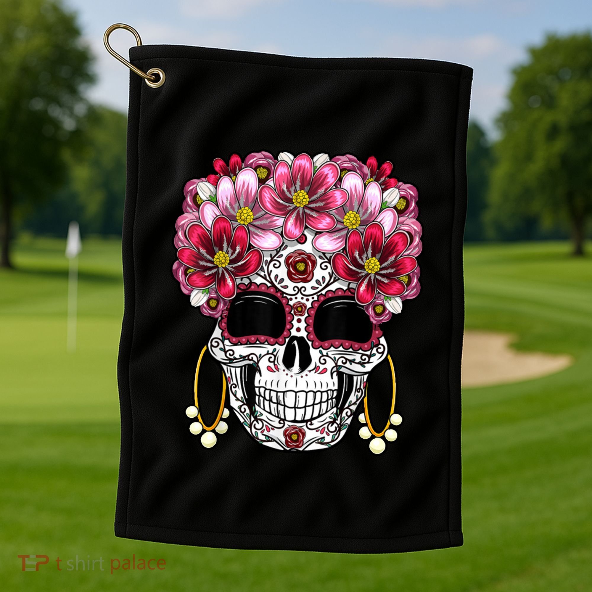 Floral Sugar Skeleton Cool Graphic Skull Golf Towel
