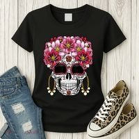 Floral Sugar Skeleton Cool Graphic Skull Women's T-Shirt thumb 3
