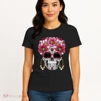Floral Sugar Skeleton Cool Graphic Skull Women's T-Shirt thumb 4
