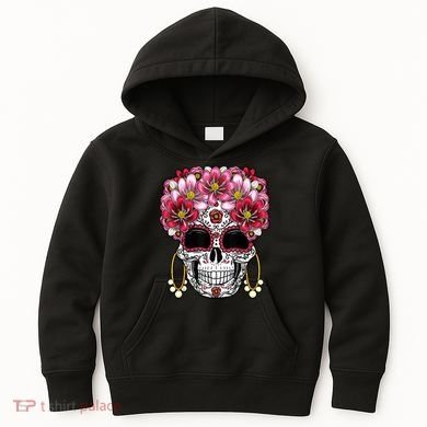 Floral Sugar Skeleton Cool Graphic Skull Kids Hoodie