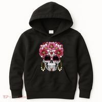 Floral Sugar Skeleton Cool Graphic Skull Kids Hoodie thumb 0