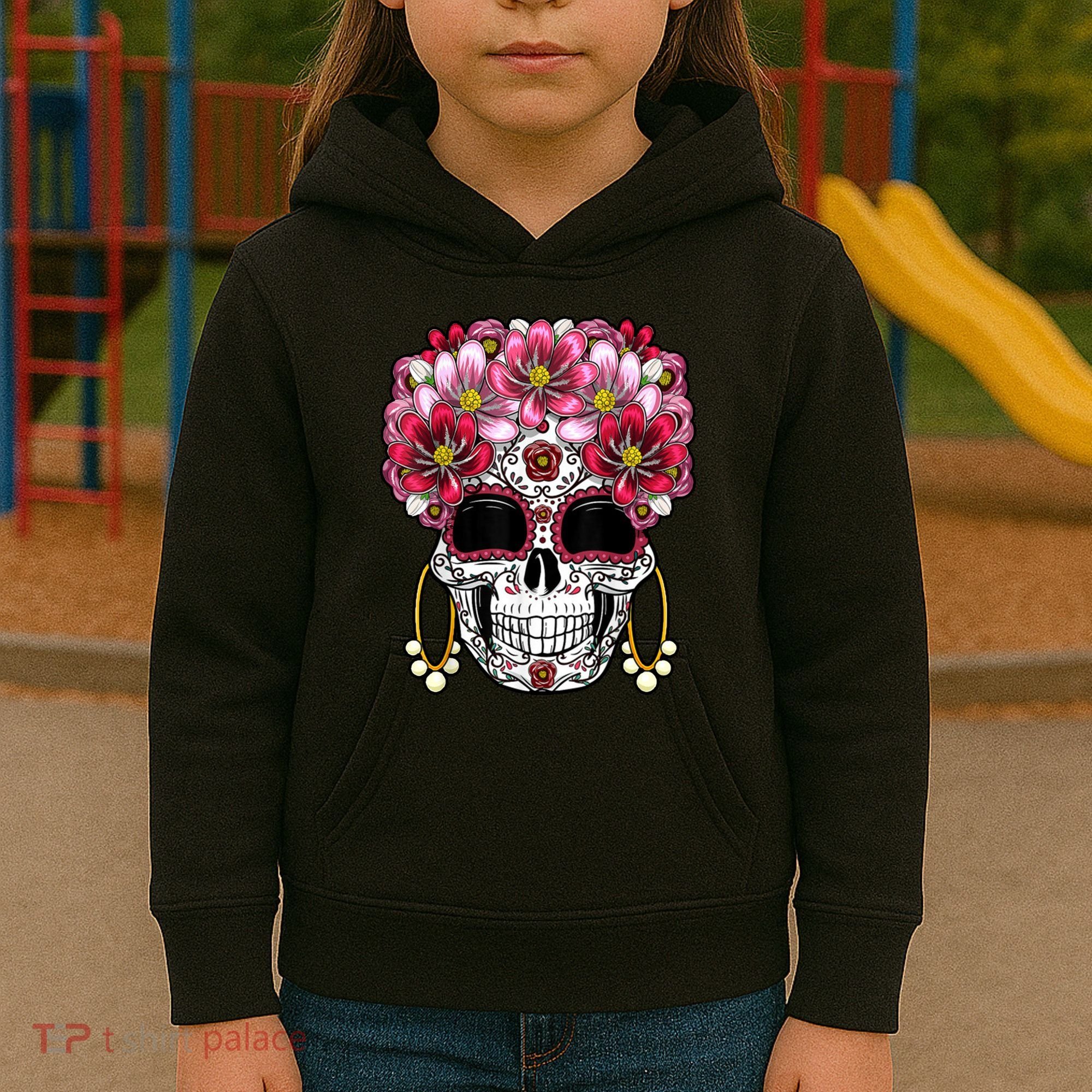 Floral Sugar Skeleton Cool Graphic Skull Kids Hoodie