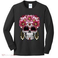 Floral Sugar Skeleton Cool Graphic Skull Kids Long Sleeve Shirt thumb 0