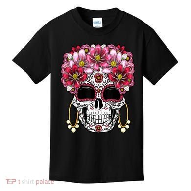 Floral Sugar Skeleton Cool Graphic Skull Kids T-Shirt