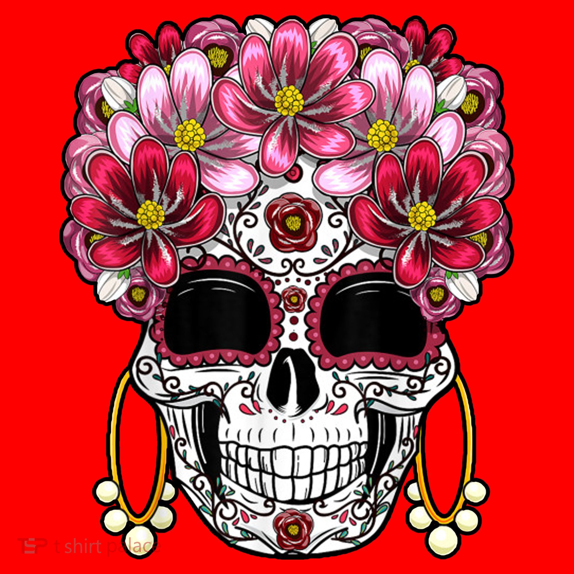 Floral Sugar Skeleton Cool Graphic Skull Santa Hat