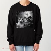 Funny Surprised Scared Cat Selfie With Dragon Women's Sweatshirt thumb 0