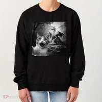 Funny Surprised Scared Cat Selfie With Dragon Women's Sweatshirt thumb 0