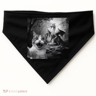 Funny Surprised Scared Cat Selfie With Dragon USA-Made Doggie Bandana