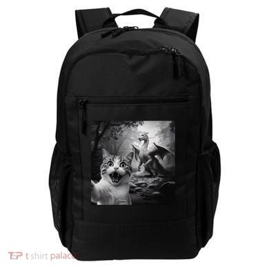 Funny Surprised Scared Cat Selfie With Dragon Backpack