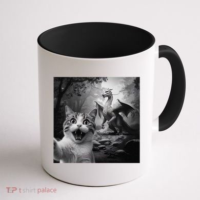 Funny Surprised Scared Cat Selfie With Dragon Coffee Mug back
