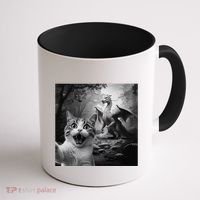 Funny Surprised Scared Cat Selfie With Dragon Coffee Mug thumb 1
