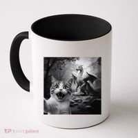 Funny Surprised Scared Cat Selfie With Dragon Coffee Mug thumb 0
