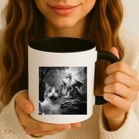 Funny Surprised Scared Cat Selfie With Dragon Coffee Mug thumb 3